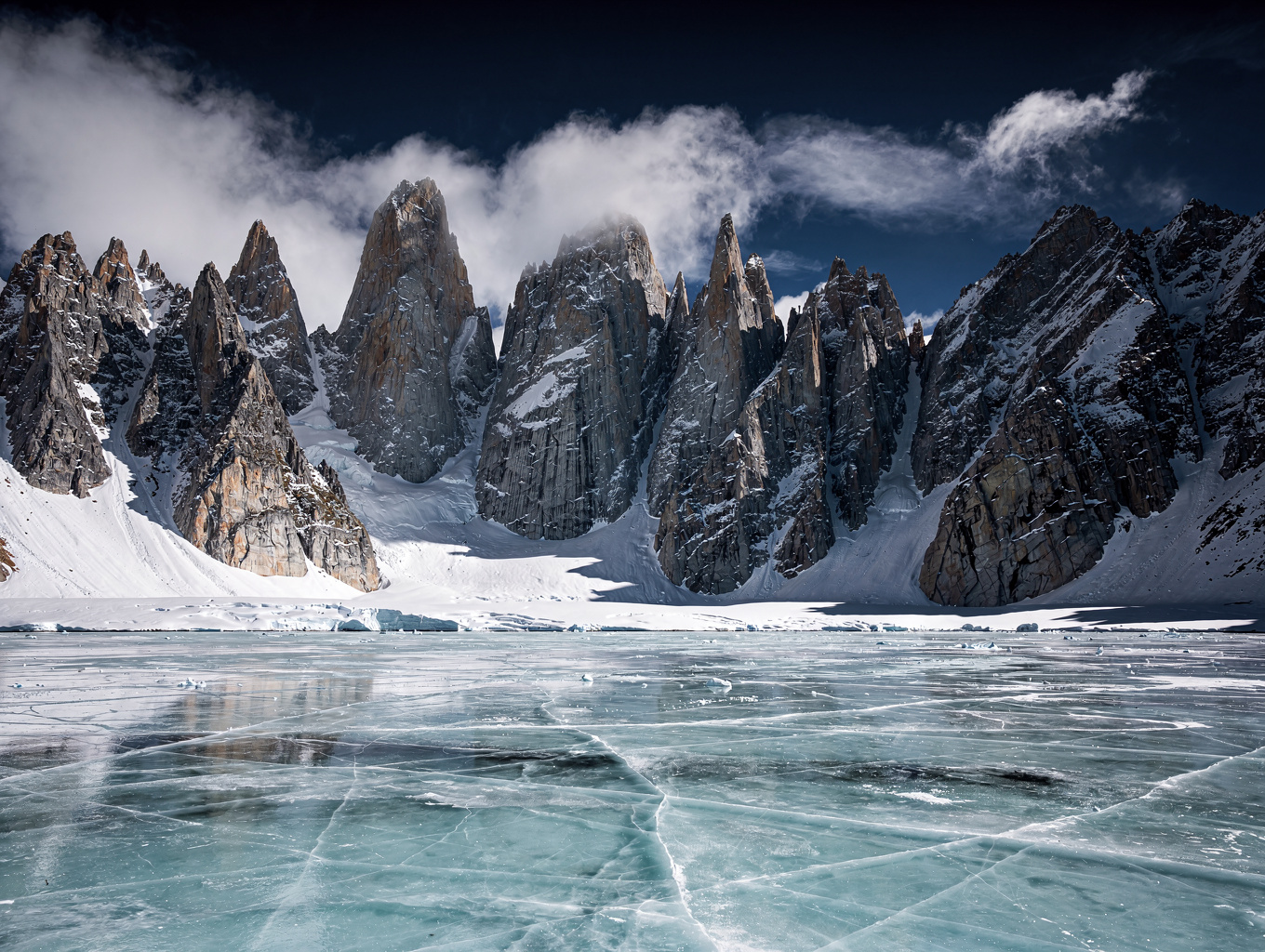 Glacial landscape in Patagonia with granite peaks